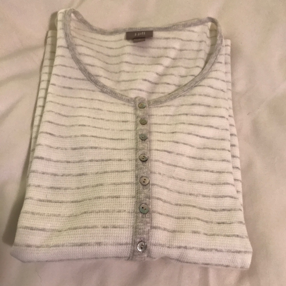 NWOT- J.Jill Long Sleeved white & grey striped henley.
